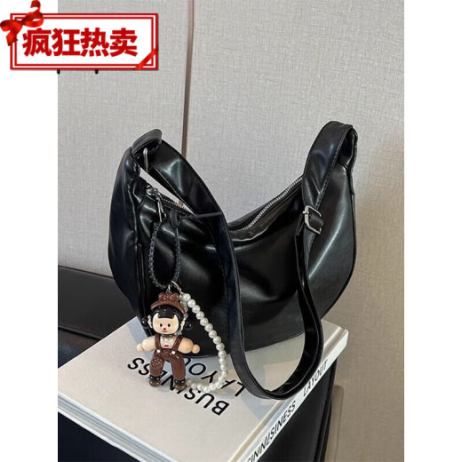 侑瑟（YOUSE）感包女款新款流行时尚通勤单肩包大容量百搭斜挎饺子包 黑色单包