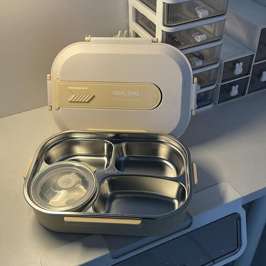 Zwilling (ZWILLING) German quality 316 stainless steel insulated lunch box for primary school students, special compartment lunch box, children's dinner plate, sliding lid design, white brown five-compartment collection_8