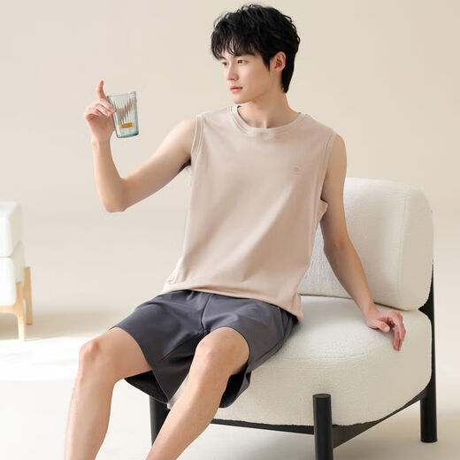 梦心声无袖睡衣夏季纯棉套装背心男士新款家居服男款薄款短裤可外 梦背心套装：OMM13658 L