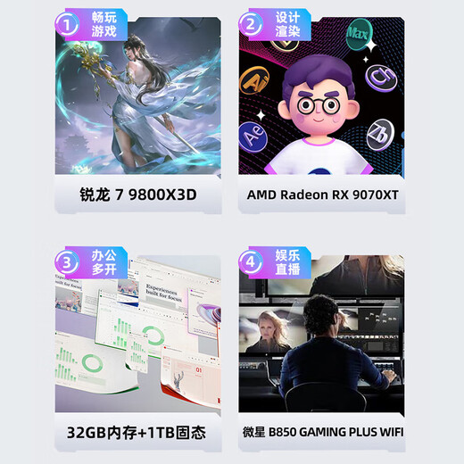 AMD&MSI Aegis Ti National Subsidy 20% Ryzen R7 9800X3D/RX9070XT/32G/1TB Black Myth Water-cooled E-Sports Gaming Desktop Computer Host