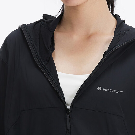 HOTSUIT rear show ice-sensing outdoor sun protection clothes for women 2025 summer new UPF50+ ice silk elastic sun protection clothes hooded jacket Black L