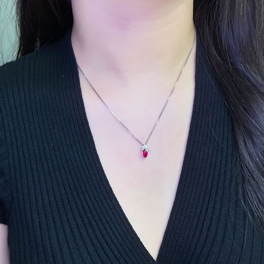 HEEKAIYI Ruby Necklace for Women Pigeon Blood 18K Gold Diamond Pendant Chinese Valentine's Day Birthday Gift for Wife and Girlfriend <Supports Customization> 85 Points Pendant + 18K Gold Chain