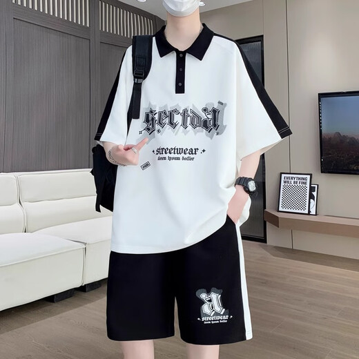 Boledi Teenager Polo-Shirt kurzärmelig T-Shirt 12-15-jährige Jungen Sportanzug 16 Schüler der Junior High School Summer Anzug 6629 Schwarz (Kurzärmel + Shorts) hohe Qualität 165 l (100-125jin [Jin entspricht ca. 0,5 kg]))