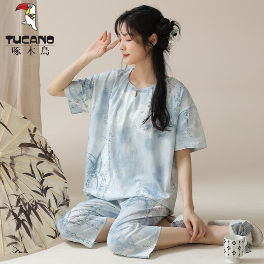 Tucano; Pajamá de pijama de manga corta de estilo carpintero de estilo carpintería para el estilo de algodón de algodón para el algodón de algodón de algodón para mujeres para el estilo delgado de verano se pueden usar fuera de LZZE9901 L (recomendado 95-115Jin [Jin equivale a 0.5 kg])