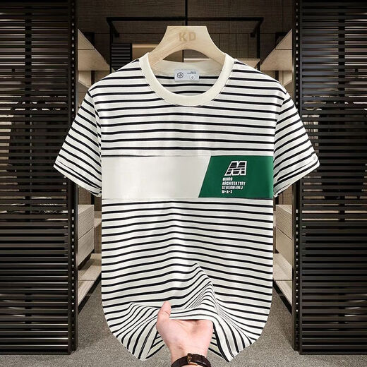 
Begiche 2025 new short-sleeved T-shirt fashionable casual trend summer striped round neck men's versatile top black breathable sweat-absorbing cotton 9898 M