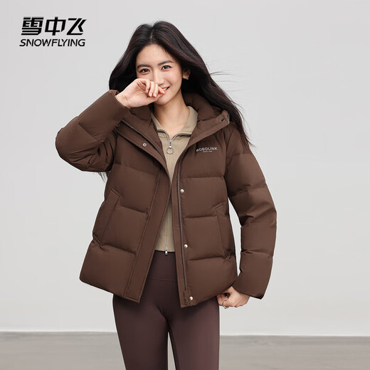 Flying in the Snow Down Jacket Women's Short Winter Warm Hooded Fashionable Warm Casual Versatile Jacket Brown L