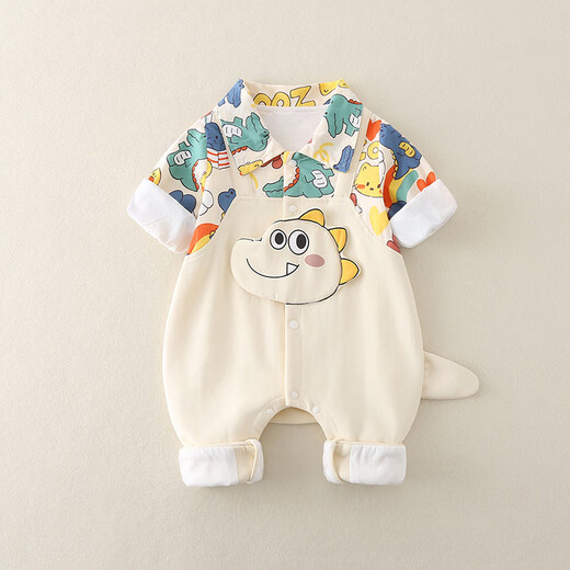 Yuanyuanmimi baby clothes, autumn jumpsuits, new Korean-style Western-style baby boy and girl cartoon outing clothes, apricot color 73cm