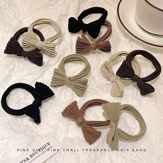 IMIESEVE bow-knot headband, Korean hair accessories, hair tie, elastic rubber band, high ponytail hair band, hair band, rubber band, brown color thickened, bow-knot headband, 10 pieces, mixed color-