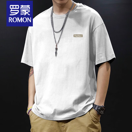 Romon Schwergewichts Xinjiang Cotton Pure Cotton Summer American Round Hals kurzärmeliges T-Shirt für Männer täglich lockere lässige trendige Marke Kurzärärmelte Herren T Grey-1365 Kurzärärmig-100% reines Baumwolls [vorgeschlagen 90-115jin [Jin gleich 0,5 kg]]