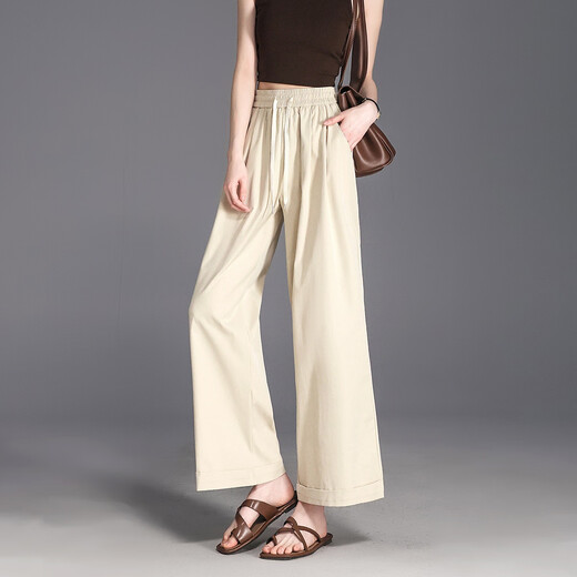 Demana [Sauerstoff schlanke Hosen] Sommerdesign Sinn geknöpfte Weitbeine und elastische Taille kleiner Körper, die lange Frauen -Freizeithosen bedecken