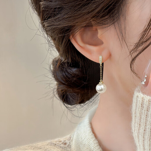 Auspicious God-given long tassel pearl earrings for women sterling silver 2025 new style earrings earrings slimming face earrings long tassel pearl earrings