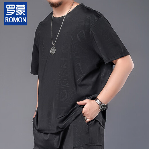 罗蒙（ROMON）大码冰丝T恤胖子短袖男装新款宽松潮加肥加大速干衣服肥佬衫 9922一套 XL