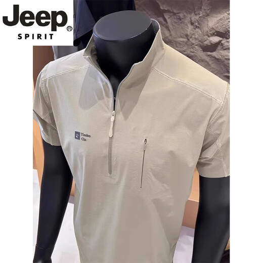 JEEP SPIRIT star gray half-zip quick-drying short-sleeved men's summer cool breathable stand-up collar sports t-shirt outdoor mountaineering cycling clothing star gray M 100-120Jin Jin equals 0.5 kg