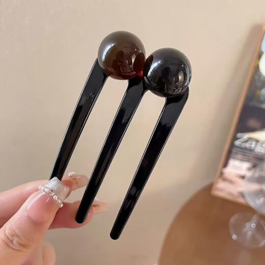 Meng Junchen's new Chinese style U-shaped beaded three-tooth hairpin, ball headband hair artifact, comb, simple ancient style hairpin, Hanfu headdress, green rice three-tooth hairpin