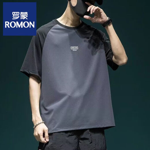 
Romon 2025 summer ice silk mesh raglan sleeve short sleeve top men loose large size thin breathable quick-drying sports T-shirt [ice silk quick-drying] 844 dark gray T-shirt M [recommended 85-100Jin [Jin equals 0.5 kg]]