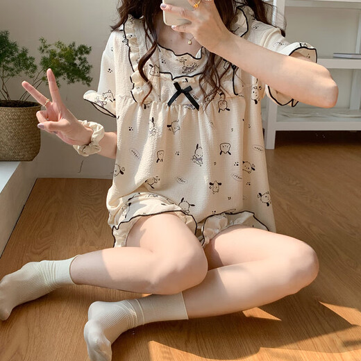 Yitangduo pyjamas pour femmes en été dessin animé short à manches courtes mince fille pacha chien doux et mignon style princesse extérieur porte des vêtements à la maison 7701 # m 80-100jin [Jin est égal à 0,5 kg]