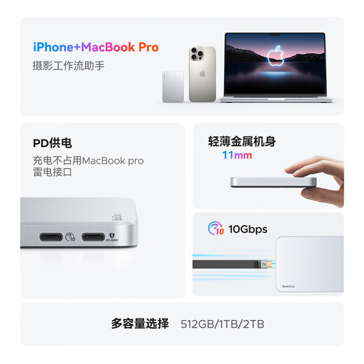 Orico 1T Магнитно поглощенный мобильный твердотельный диск Bookdrive, подходящий для MacBook Pro Ноутбук iPhone 16 Apple Phone Direct PD Power Supply 1050 МБ/с P10PLUS