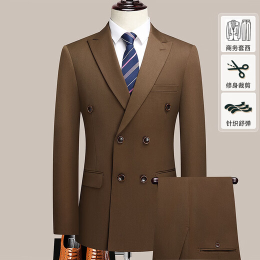 TPZBWG high-end brand double-breasted suit suit set for men 2025 new business casual collar two-piece set black M 170