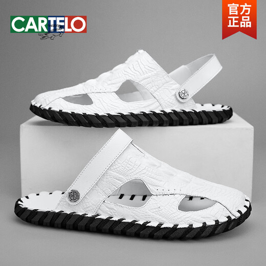 
CARTELO 2025 summer genuine leather men's bag-toe soft-soled sandals for outdoor wear driving beach business high-end casual sandals M9855 black waterproof and non-slip 38