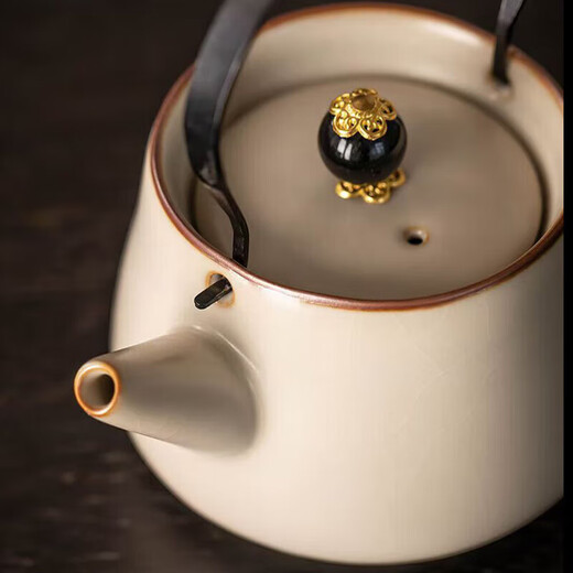 Beige Ru Kiln Kung Fu Tea Set Complete Set for Home Drinking High-end Ceramic Tea Lift Kettle Tea Cup Beige Ru Kiln One Pot and Two Cups