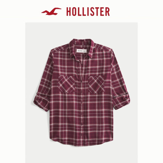 HOLLISTER25秋季新款美式辣妹宽松法兰绒格子衬衫女装340-5455 红色格子 L (165/96A)