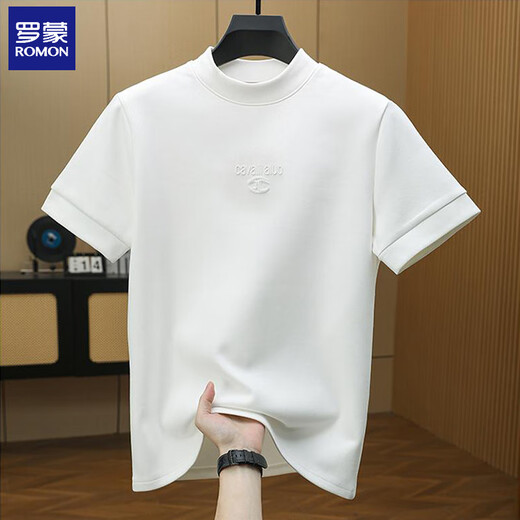 ROMON autumn and winter new style half turtleneck short-sleeved men's trendy slim bottoming shirt simple design casual T-shirt men's top gray XL (120-140Jin Jin equals 0.5kg)