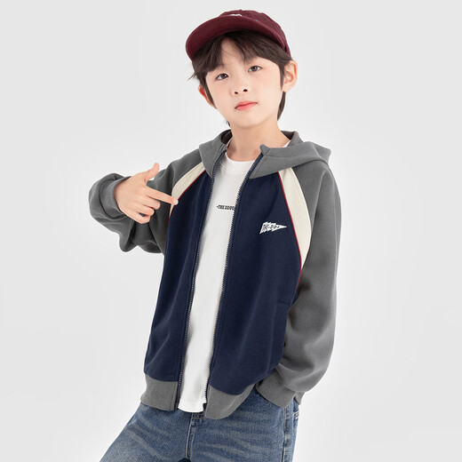 Duojia Boys' Knitted Jacket Spring and Autumn Children's Comfortable Casual Hoody Autumn Trendy Children's Versatile Color Block Raglan Sleeve Top