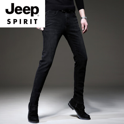 
JEEP SPIRIT summer trend European black high-end jeans men Korean style small feet pants trendy brand stretch men casual trousers 1048 black regular 28
