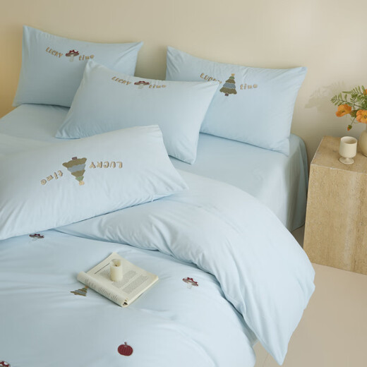 Yalu Class A baby milk velvet four-piece set double-sided velvet winter thickened warm coral velvet sheet quilt cover bedding Lucky Tree-Light Blue Thickened Class A maternal and infant grade milk velvet bed sheet style 1.8m four-piece quilt cover 200x230cm