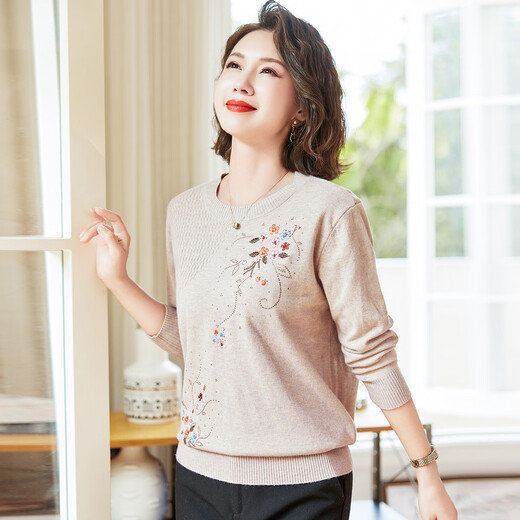 Jianhu middle-aged women's knitted sweaters fashionable long-sleeved tops middle-aged and elderly women's mother's wear spring and autumn warm bottoming shirts
