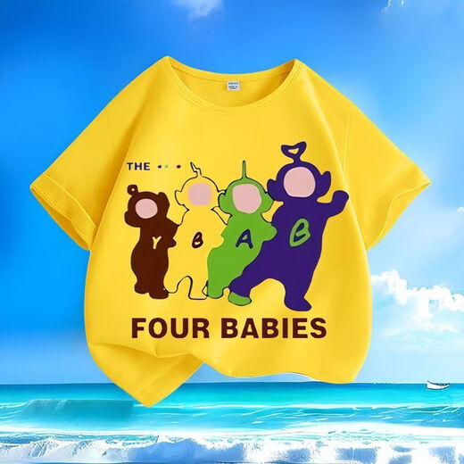 
Antenna Baby Summer New Cartoon Print Men and Women Small and Medium Children Short Sleeve T-shirt Pure Cotton Round Neck Loose Top-SL Red-KX679 Antenna Baby 130 [Suggested height 120-130 cm]