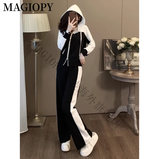 MAGIOPY international luxury high-end brand early autumn new women's suit fashionable age-reducing spliced ​​black hooded jacket top black S (100Jin [Jin equals 0.5 kg])