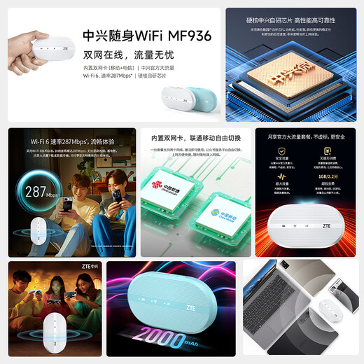 中兴原装随身wifi6移动免插卡支持5G/4G设备无线网卡便携随行网络热点无限全国通用流量2025款官方正品