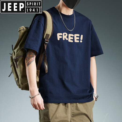 T-shirt à manches courtes en coton lourd Jeep Spirit Pure Pure Coton pour hommes T-shirt à mi-manche imprimé et décontracté à mi-manche imprimé à manches à manches à manche et à purs à manches à manches à manches de 1585 à courts
