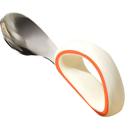 Cuchara de comida suplementaria Cuchara de bebé entrenamiento y aprendizaje para comer cuchara 316 Codo de acero inoxidable Autor de la bifurcación para niños Spoon 316 Naranja blanca de acero inoxidable [cuchara individual + caja de almacenamiento]