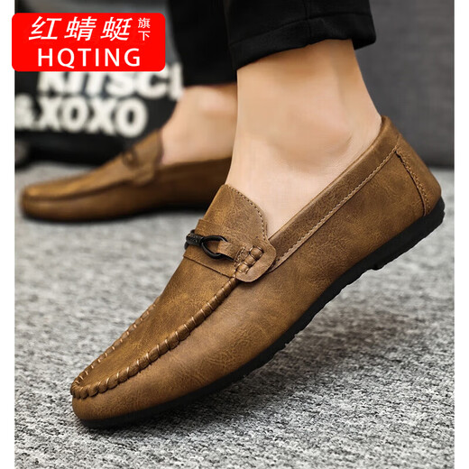 HQTING Red Dragonfly's new 2025 men's shoes, one-foot-punched bean shoes, men's business loafers, men's black breathable YL-D831 black 43