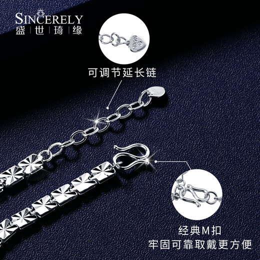 Shengshi Qiyuan platinum bracelet for women solid faceted pt950 platinum bracelet with rice characters super flash bracelet wide face hand jewelry for girlfriend 6.0-6.3g 15.5-18cm