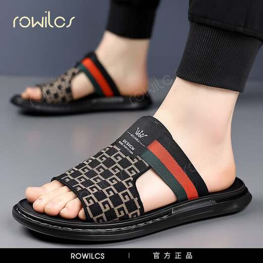 Rowilcs Brand Slippers Men's Men's Summer à la mode et polyvalente Solide Sole de plage pour hommes portant des tongs imperméables et confortables pantoufles noires 38