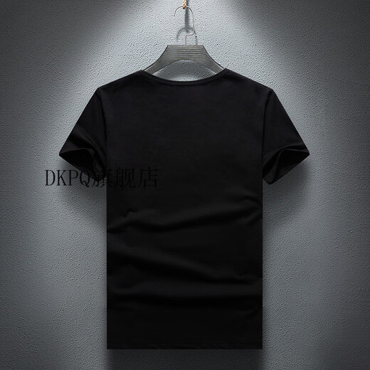 DKPQ Vasaqi Herren Iron Diamond Round Neck T-Shirt kurzärmelige Sommerkleidung neue trendige Marke Rundhals rundes Nacken mercerisierte Baumwoll-Hälfte von T-Shirt-Basis-Hemd 1048 Black S (geeignet für 90-110jin [Jin gleich 0,5 kg]))