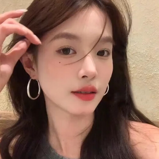 Ruihongxiang 999 sterling silver earrings plain hoop earrings for women 2025 new hot style light luxury high-end round face earrings circle earrings 999 sterling silver earrings oval earrings pair