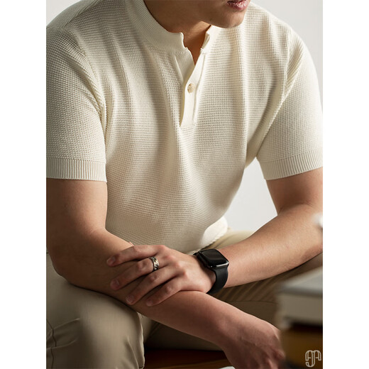 Chaoyuanxingpishuai Henry collar solid color sweater men's short-sleeved summer thin ice silk mid-mountain collar casual t-shirt men's half-sleeve C-black 3XL