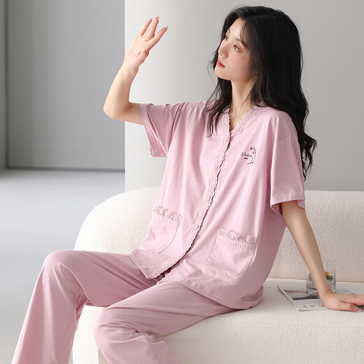 诸禄凉感莫代尔睡衣女夏季短袖长裤春秋薄款套头大码家居服女夏款套装 HN761 M 女-