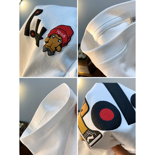 Mr. Stoff Large Size 200 Jin [Jin ist gleich 0,5 kg] Runde Nacken Kurzarm T-Shirt Männer 2025 Sommer Hong Kong Style Drucken Baumwoll-T-Shirt mit Gewicht und größeren Männern JSW9926 White M Empfohlen 90-108 Jin [Jin gleich 0,5 kg]