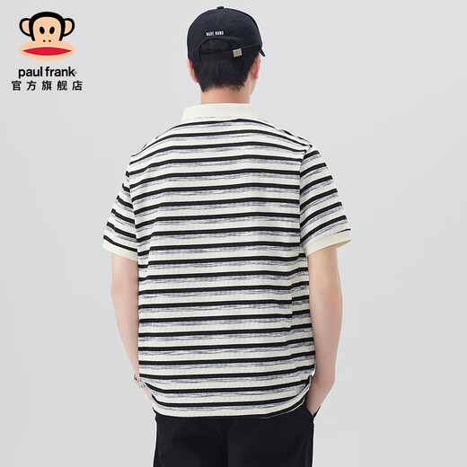大嘴猴（paul frank）美式潮牌条纹翻领短袖POLO衫男夏季薄款宽松休闲百搭男装打底体恤 黑蓝色693D【官方正品】 L 【建议120-135斤】