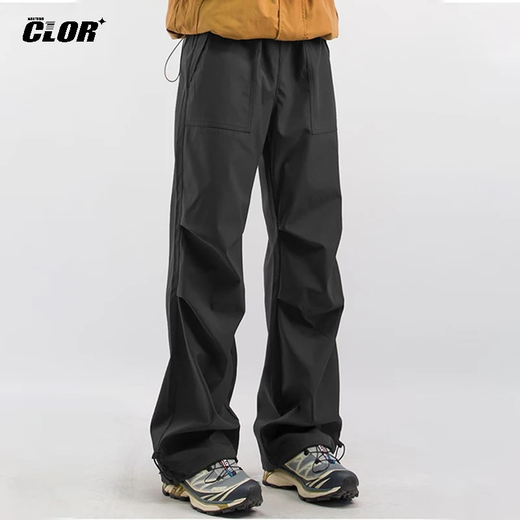 CLOR outdoor overalls men's autumn and winter windproof plus velvet sports hiking and mountaineering casual straight pants CL52 black L