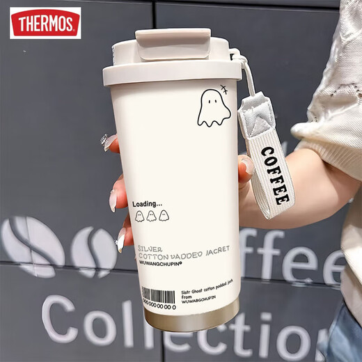 Thermos süße Ghost Thermos Cup High-Precision Student Edelstahl tragbare neue Doppelkaffee-Kaffee und Frauen Strohwasserbecher BXAB13796 Ghost Blue + mit Lanyard 316 Edelstahl