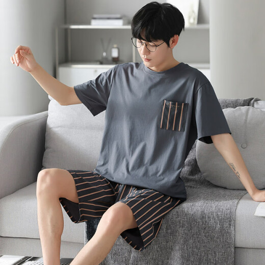 
Yalu pajamas men's summer short-sleeved summer style modal thin style teenagers can wear summer men's home clothing suit QDM3519# L