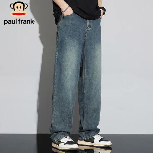 大嘴猴（paul frank）牛仔裤男士夏季宽松冰丝裤子男天丝莱赛尔休闲裤男裤 复古蓝色 32