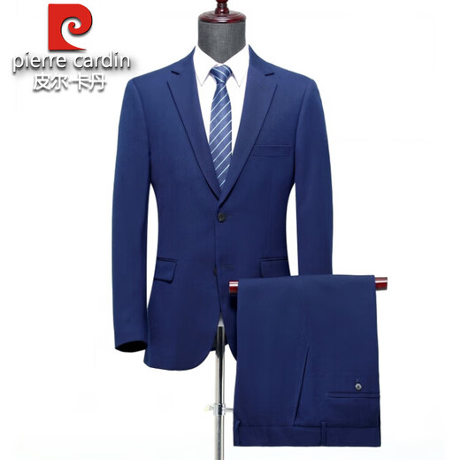 Pierre Cardin light luxury no-iron wool suit suit men's business formal wear middle-aged high-end royal blue suit two-piece royal blue (no slit) XL 180/52