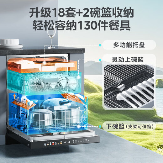 Midea 18 sets of Xiaoximei dishwashers GX1000SMax exclusive version built-in dishwasher with intelligent frequency conversion five-arm hurricane washing and internal cycle drying and disinfection
